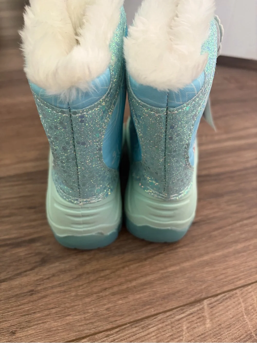Disney Frozen Aqua Glitter Snow Boots with White Faux Fur Trim